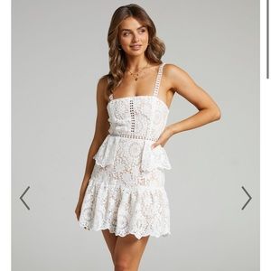 Showpo white Monay ruffle hem lace mini dress